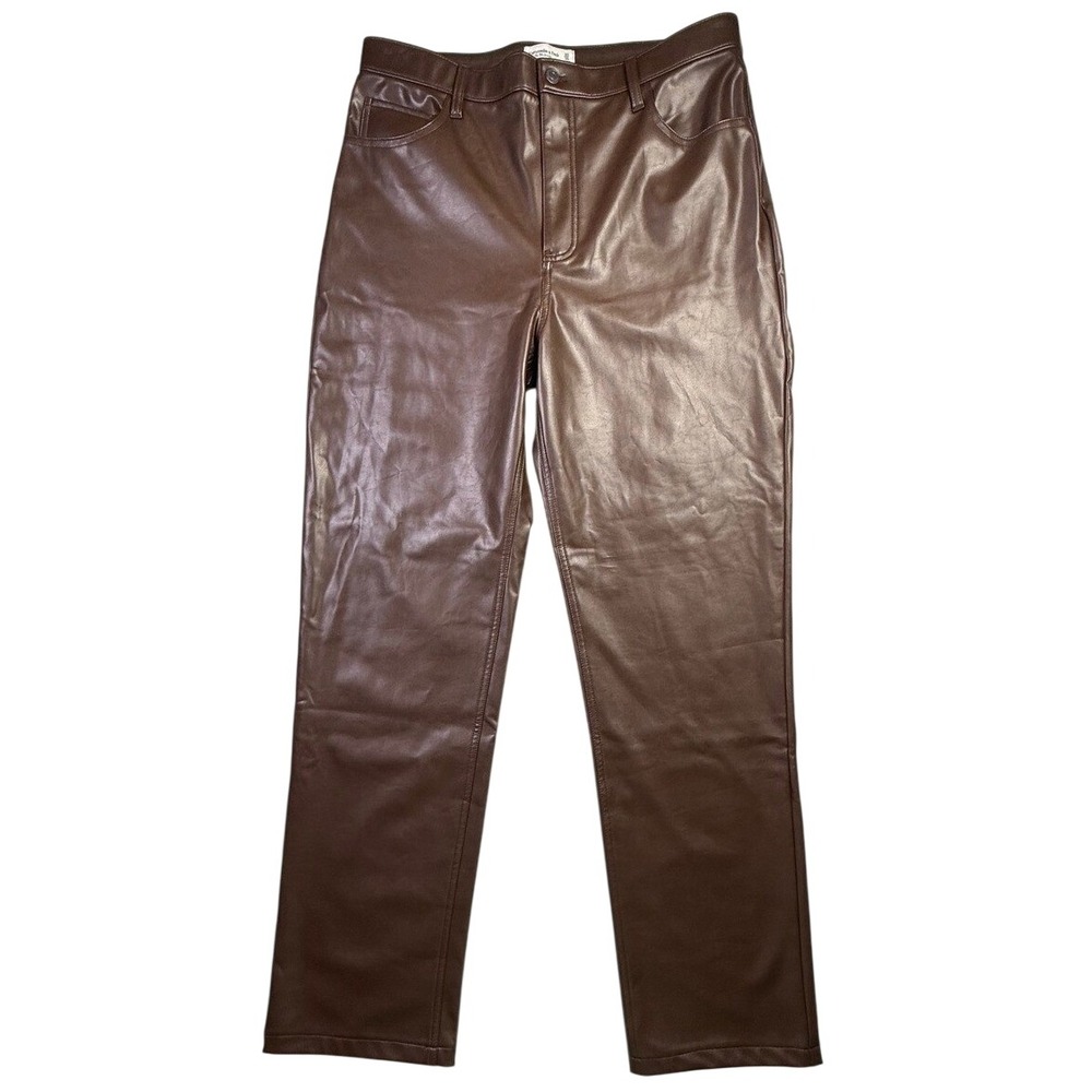 Abercrombie & Fitch 90s Straight High-Rise Faux Leather Pants Brown 33 16L-2633